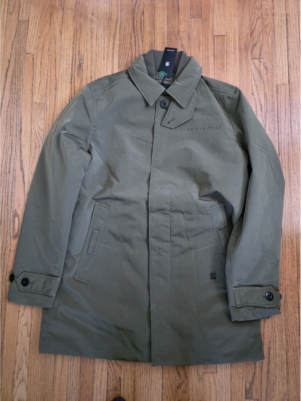 G Star Raw Mens Green Utility Padded Trench Jacket Size Large